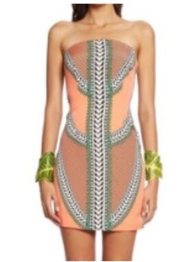 Mara Hoffman Coral Strapless Embellished Mini Dress